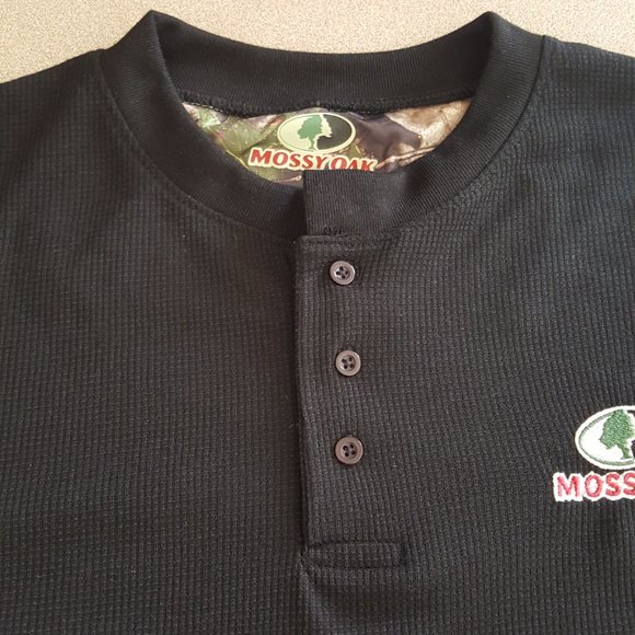 Black Button Collar Mossy Oak Long Sleeve Slip On Pull Over Shirt Mens Size XL - Picture 6 of 8